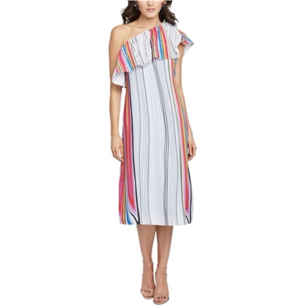 New Rachel Roy Womens Rainbow Striped One Shoulder Dress Women’s Size S - Picture 1 of 13